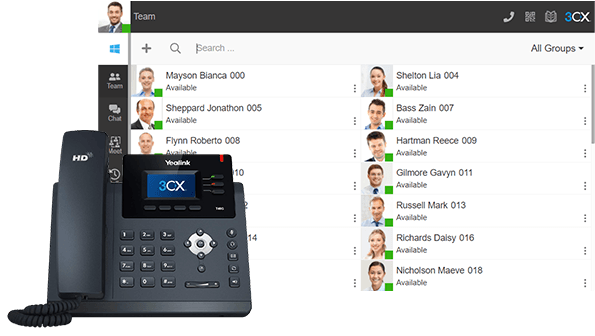 image showing the 3CX call groups and a traditional deck phone working with 3CX