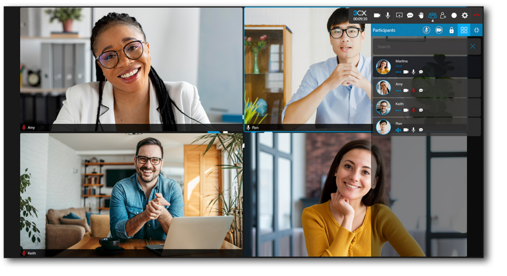 image showing a 3CX video call between four people