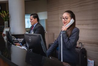 Receptionist answering phone call